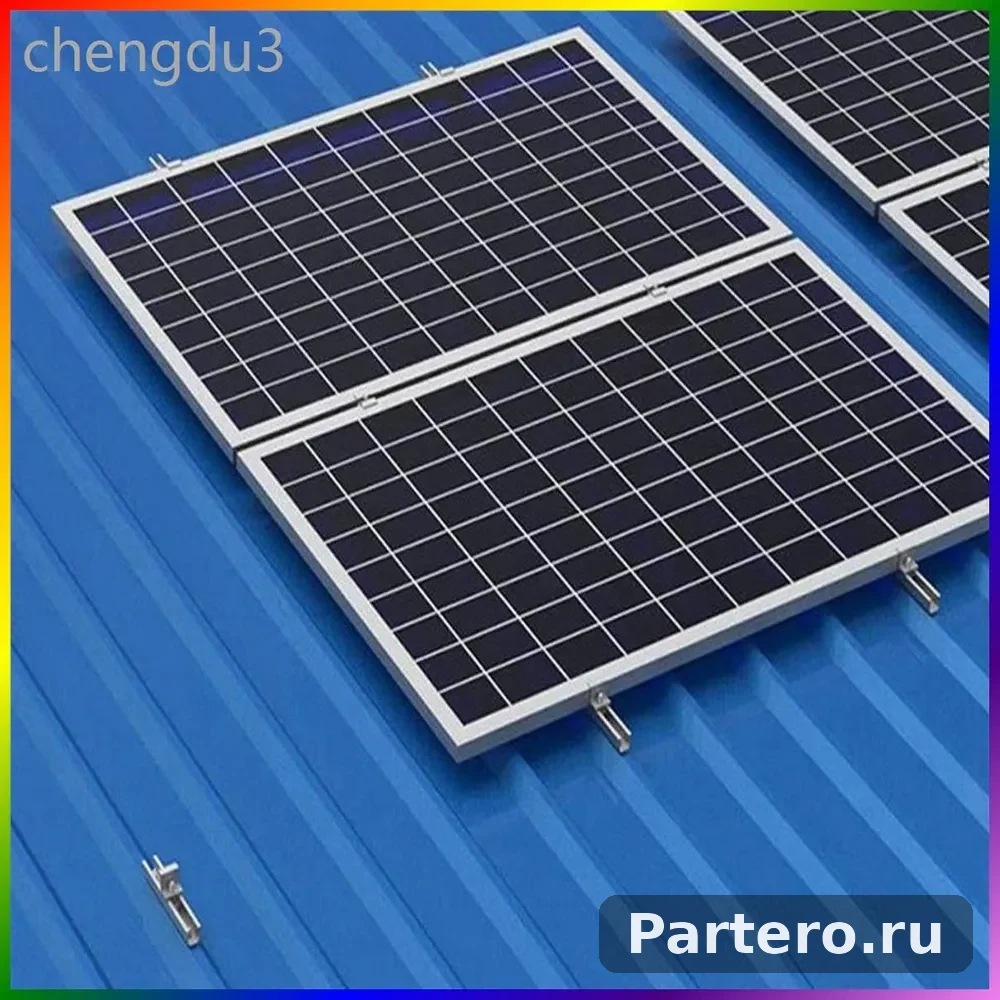 Кронштейн для крепления солнечной панели. Рельсы. Зажим. Крепление модуля. Монтаж фотоэлектрических источников солнечной энергии. Трапециевидная крыша, 30 мм. 6