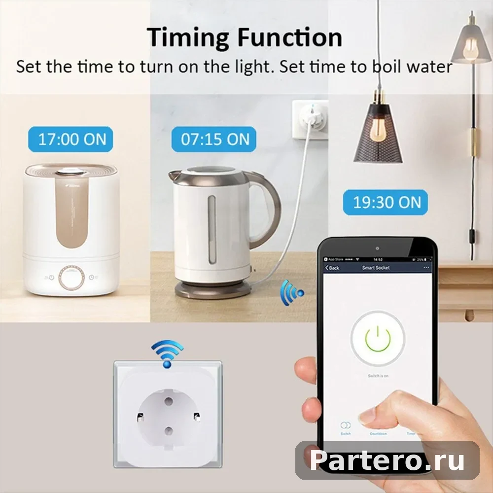 Умная Розетка Tuya WiFi Bluetooth 16A С Монитором Питания И Выключателем, Вилка EU 4