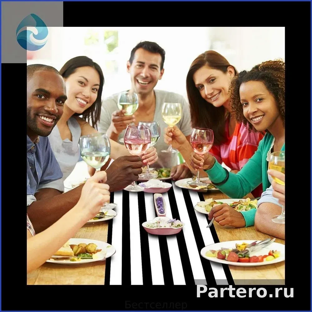 Полосатые скатерти и дорожки на стол из полиэстера, подходят для украшения семейного обеденного стола как в помещении, так и на открытом воздухе (черно-белые, комплект из 4 штук). 3