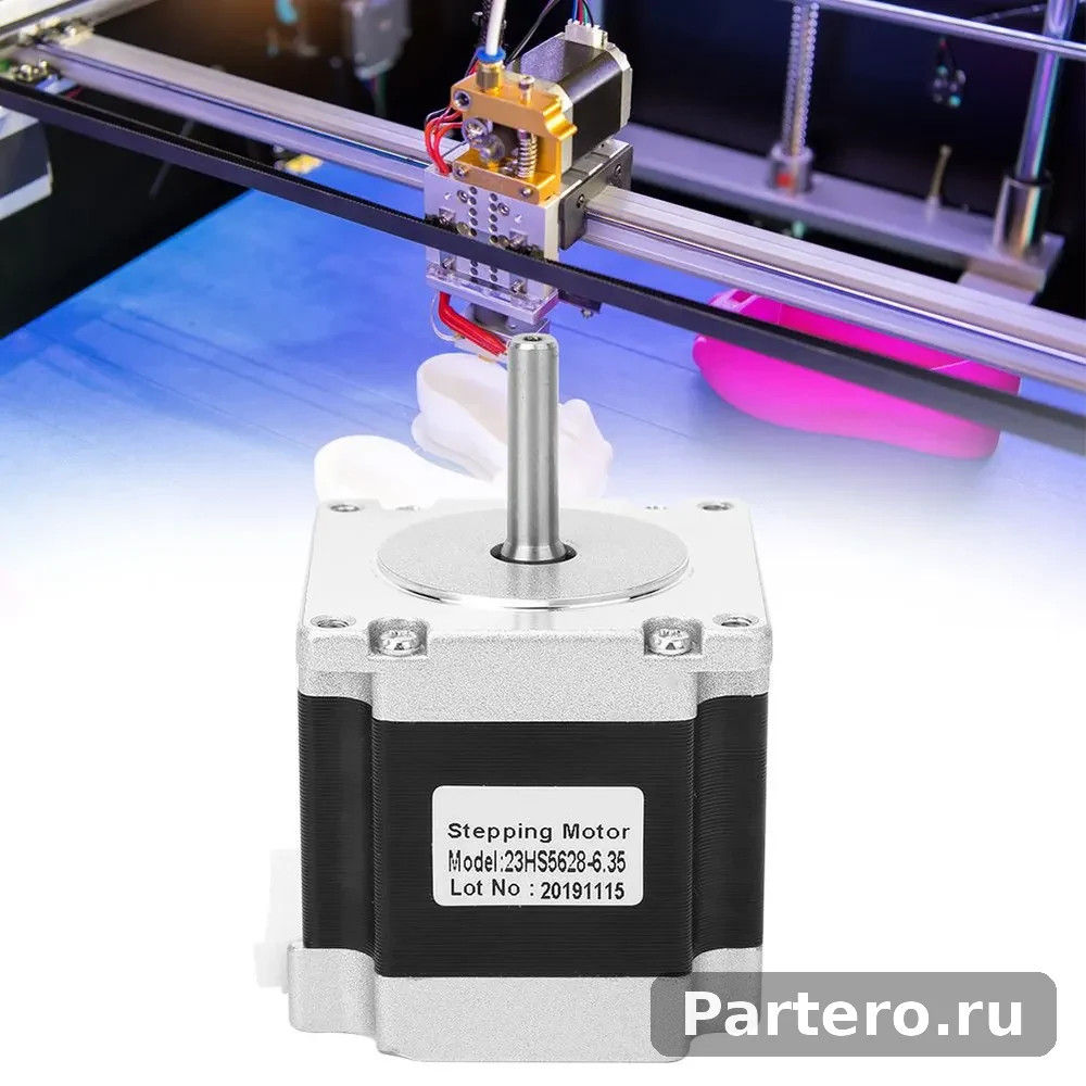 Шаговый двигатель NEMA 23 23HS5628 с кабелем 4 контакта для 3D принтера, диаметр вала 6.35 мм. 6
