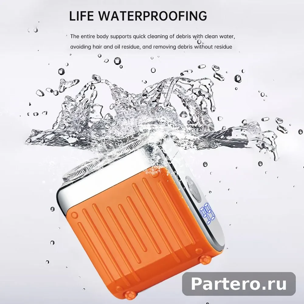 Электробритва портативная с LED-дисплеем, плавающей головкой 360 и водостойкими сменными насадками, цвет золотой 6