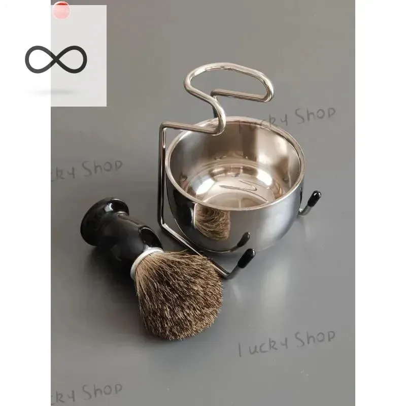 Помазок (Барсук) для бритья с чашей и подставкой (Сталь) back